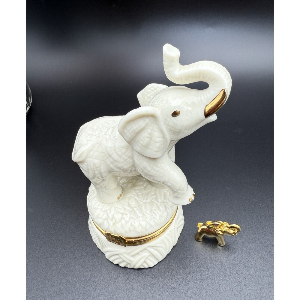 Lenox "The Good Luck Elephant" Porcelain Trinket Box With‎ Charm, Mint Condition